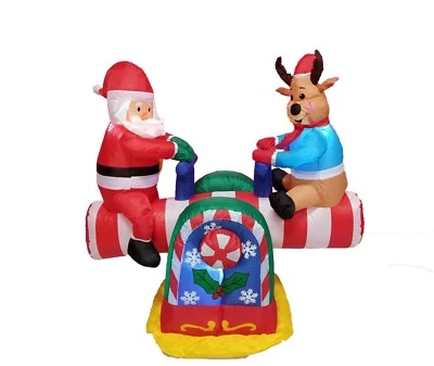 4 FT Tall Animated Christmas Inflatable Decoration Santa Reindeer Teeter Totter