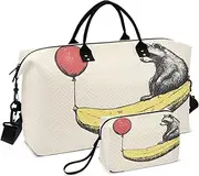 [YXYZRMY] Cute Raccoon Banana Travel Duffel Bag Gym Bag Sports Tote Bag with Multiple Interior Pockets Shoulder Weekender Bag for Women Men with Toiletry Bag 20.5”x 7.9”x 13.8”, Multi-Colored, one size