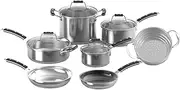 [Cuisinart] Heritage Stainless Steel Collection of Induction-Ready 11-Piece Set of 1.5 qt and 3 qt. Saucepans, 3.5 qt Sauté Pan, 6 qt. Stockpot, 8-Inch and 10-Inch Skillets, Covers, and Steamer Insert