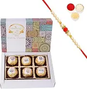 Ghasitaram Gifts Rakhi Gifts for Brothers Channa Laddoos 6pcs with Captions with Pearl Beads Rakhi