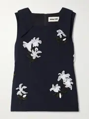 [SHUSHU/TONG] SHUSHU/TONG - Embellished Wool And Silk-blend Top - Navy - UK 14 UK 14 Blue