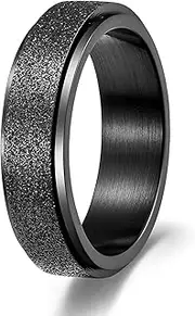 [Lian] Fidget Ring for Women Men Stainless Steel Fidget Spinner Rings 6mm Black Rings Cool Couple Rings Sand Blasted Finished (6-12)