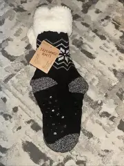 New! Treehouse Knits Sherpa Lined Lounge Socks Shoe Size 5-10 Black Gray