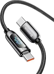 Baseus PD 100W USB C to Cable, 5A Fast Charging Cable with LED Display, Zinc Alloy Nylon Braided Type 6.6ft for Samsung S21 S20 Note 20 MacBook Pro Google Pixel etc Black CATSK-C01-Falv-US