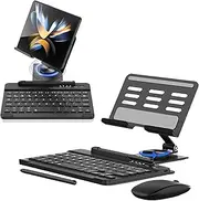 for Samsung Galaxy Z Fold 5 4 3 Stand and Keyboard Mouse, Portable Detachable Bluetooth Keyboard, Foldable Adjustable Tablet Stand Holder for Desk, with Wireless Mouse and Pen, (wy-029)