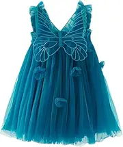 [Marakabeis] Baby Girls Layered Tulle Dress, Sleeveless Princess Tutu Dress with Back Butterfly,Strap Mesh Fluffy Flower Casual Sundress