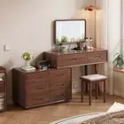 Evaro Dark Walnut 6-Drawer Cabinet Dressing Table with Stool and Mirror/Bedro...