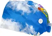 [FVQL] Pack of 2 Surgical Cap Scrub Cap with Buttons, Spring Pattern Flowers in The Garden