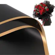 20 Sheets Gold Border Black Flower Wrapping Paper, Waterproof Floral Wrapping Pa