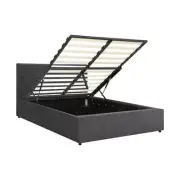NNEED Bed Frame Double Size Gas Lift Base Storage Fabric Grey