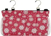 GuoChe Bedside Storage Caddy Merry Christmas Snowflakes Red Bed Hanging Bag for Bunk Hospital Beds Dorm Rooms Bed Rails