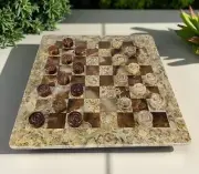 Marble Checkers set,12" chess board, handmade checkers set gift for him-New
