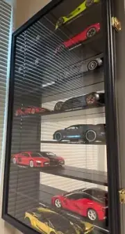 Car Display Case Black 16 Pcs Mirrored Diecast Model 1/24 Shelf Wall Toy Cabinet