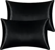 2 Pack Satin Pillowcases for Hair and Skin, Super Soft Silky Pillow Cases with Envelope Closure, Less Friction Less Wrinkles & Frizz (50 x 75cm, Black)