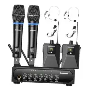 Wireless Microphone System 4 Channel UHF Wireless Mic Set with