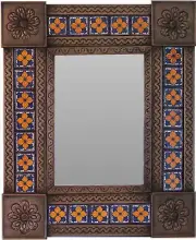Small Brown Orange Flower Tile Talavera Tin Mirror