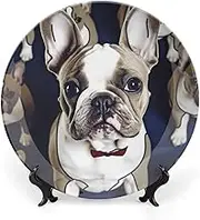 Decorative Ceramic Plates for French Bulldog Display, Ceramic Decorative Dishes with Display Stand, Porcelain Plate for Home Decor, 10 Inch