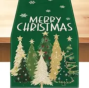 Christmas Tree Table Runner - Holiday Farmhouse Table Runner | Holiday Indoor Home Kitchen Table Decor, Linen Rectangular Tablecloth for Holiday Table Decor