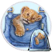 Cute Animal Art Lion Cub Overall Pocket Round Beach Towel