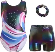 [iEFiEL] Girls Color Block Dance Ballet Unitard Tank Biketards Practice Jumpsuit Athletic Workout 5-12T
