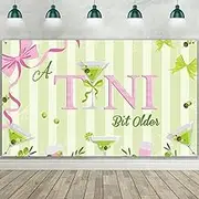 Tiamon A Tini Bit Older Party Decorations Martini Bow Birthday Backdrop Banner Large Fabric Green Pink Martini Bar Birthday Photo Backdrop for Bachelorette Bridal Shower Party Supplies, 72.8 x 43.3''