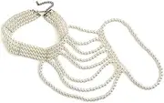[Niaspi] U-shaped Shoulser Chain Choker Necklace for Women Multilayer Unique Bridal Wedding Engagement One-shoulder Body Chain Fashion Faux Pearl Tassel Full Dress Sexy Party Accessories Jewelry, One