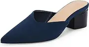 [Coutgo] Womens Pointed Toe V Cut Mules Chunky Block Heel Slip On Clogs Fashion Office Slides Shoes
