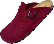 [GONKOS] FilzClogs, Felt Slippers, Wool Felt and Natural Cork Sole, Suede Footbed, Felt Slippers for Men and Women, Work Clogs, Mules, Quality Handmade in Spain, Burgundy red, 45 EU