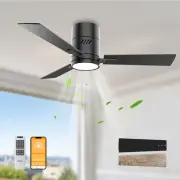 Black 42 inch Ceiling Fan with Light, Remote Control, Flush Mount, Noiseless,...