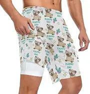 [ZZXXB] Bulldog Happy Day Athletic Shorts for Men with Pockets 2 in 1 Quick Dry Running Shorts S-3XL