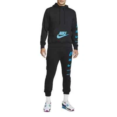 Mens Tracksuit Set Jogging Bottom Pullover Fleece Hoodie Black T