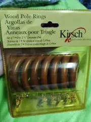 NWT Wood Pole Clip Rings 1 3/8" Kirsch Curtain Hanging (7 Rings In Pack) Walnut