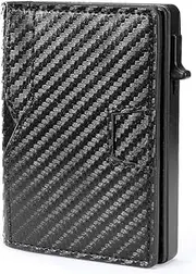 [SlowTon] Wallet for Men, Men's Minimalist Slim Wallet with ID Window, RFID Blocking Smart Pop Up Wallet, 10-12 Card Capacity, Bifold Minimalist Wallet for Men(Carbon Fiber)