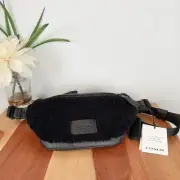 Coach Warren Mini Belt Bag Signature Canvas Shearling CY884 Charcoal/Black New