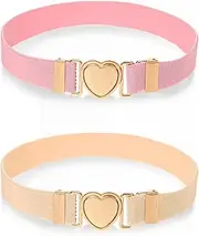 ZEYIYER 2 Pcs Heart Elastic Waist Belts for Girl, Adjustable Buckle Stretch Belts, Waistband for Pants Jeans Dress