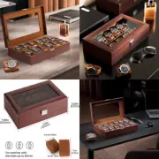 12 Men Wrist Watch Storage Box Organizer Display Case PU Leather Glass Lid Men