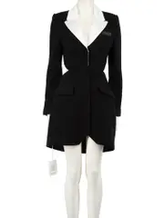 Black Wool Tuxedo Cut Out Mini Dress