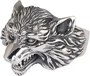 [TYMONT] Men's Sterling Silver Wolf Head Ring,S925 Silver Viking Retro Three-Dimensional Wolf Head Open Ring