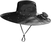 [Generic] Outdoor Wide Brim Sun Hat with 2 Solar Fan | UPF 50+ Bucket Beach Hat with Solar Fan,UV Protection Hiking Fishing Sunhat for Beach Traveling Farming Camping Gardening Trekking Black