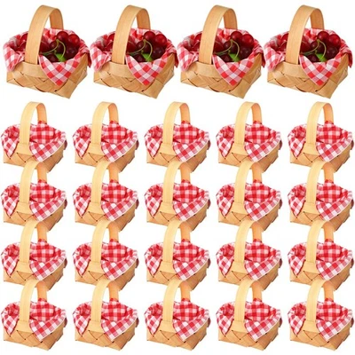 36 Pcs Mini Woven Baskets with Handles 20 Sheets Red and White Gingham Paper ...