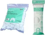 MILIOG Premium Organic Cotton Balls & Makeup Pads Combo (200+100) | 100% Pure, Hypoallergenic, Lint-Free | Large Cotton Balls for Face, Nail Polish Remover & Skincare | Multi-Layer Soft & Absorbent Design