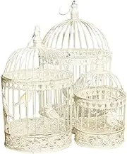 Iron Made Antiqued White Finish W30xDP30xH55 cm + W25xDP25xH51 cm + W19xDP19xH41 cm Sized Three-cage Set