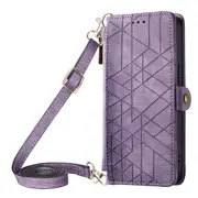 For Iphone 15 Geometric Zipper Wallet Side Buckle Leather Phone Case With Crossbody Lanyard
