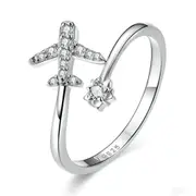 Silver plating Flying Plane Open Finger Rings for Women Adjustable Rings Jewelry