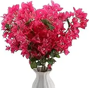 30 Inch Silk Bougainvillea Artificial Flowers，UV Resistant，Pack of 6 pcs, 18 Branch, Faux Flower Stems，Fake Bougainvillea Vines, Using for Wedding & Porch & Home & Party & Garden Decor(Rose Red)