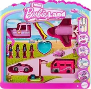 Barbie Mini BarbieLand JDB85 Set of 4 Doll and Toy Vehicle Set with 4 1.5" Barbie Dolls and 4 Iconic Toy Vehicles with Surprising Colour Changing