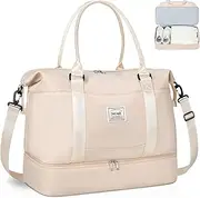 [BAGAIL] Travel Duffel Bag, Weekender Bags for Women with Shoes Compartment, Overnight Gym Carry On Tote Bag with Wet Pocket, Hospital Mom Bag for Labor and Delivery, Beige, Travel bag