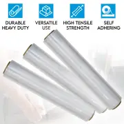 Stretch Wrap Shrink Wrap 500mm x 240M 23Micron Durable Clear Cling Plastic Pallet Self-Adhering Packing Film 3 Rolls