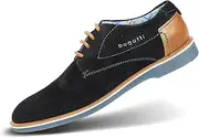 [bugatti] Men's Fashionable Suede Lace-up Upper Genuine Nubuck and Smooth Leather Low Shoes, darkblue