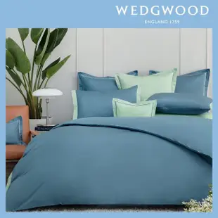 【WEDGWOOD】500織長纖棉Bi-Color薩佛系列素色鬆緊床包-青石藍(雙人150x186cm)